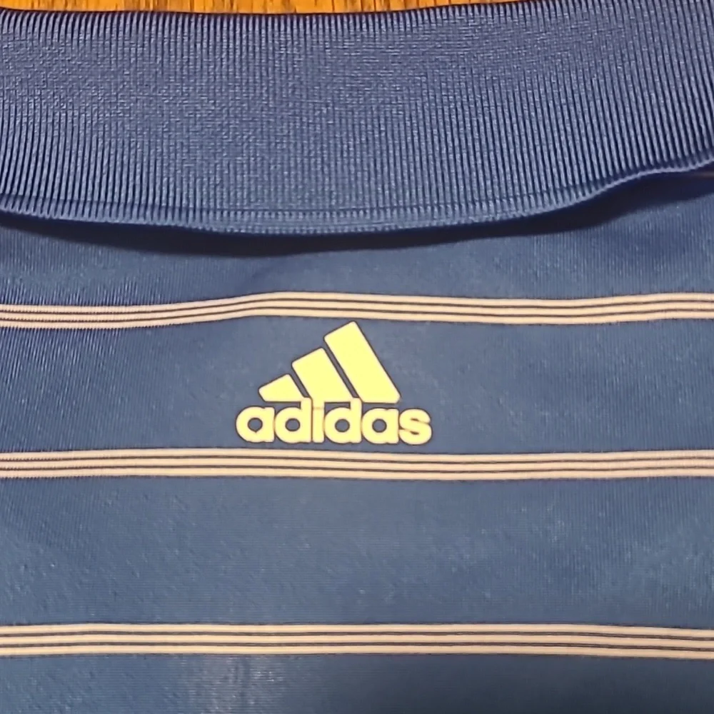 Adidas Blue Polo / Golf Shirt with White Stripes - Men's Medium